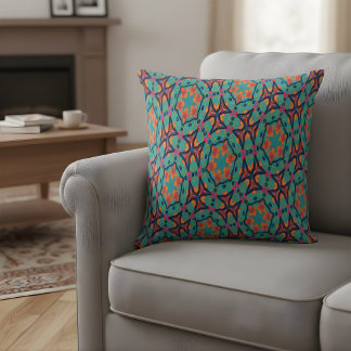 Vibrant Floral Kaleidoscope Throw Pillow