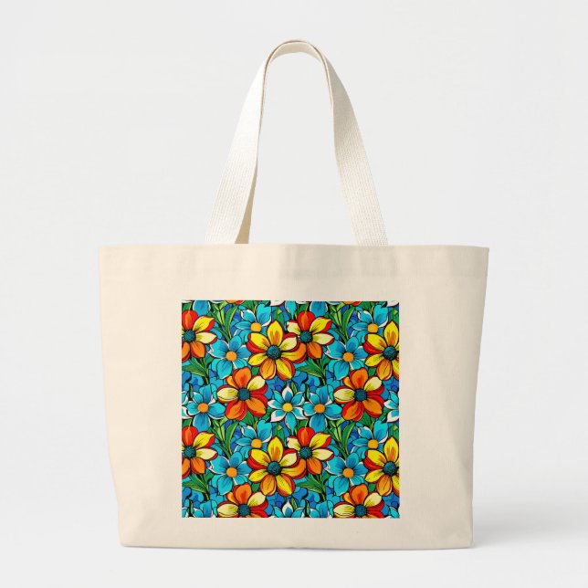 Vibrant Floral  Large Tote Bag (Front)