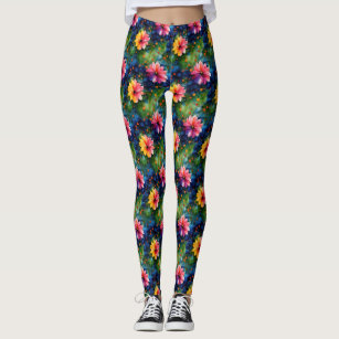 Vibrant Floral Leggings - Bold Colors