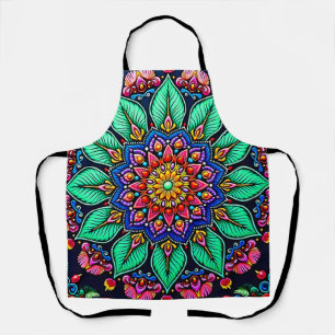 Vibrant Floral Mandala Art Apron