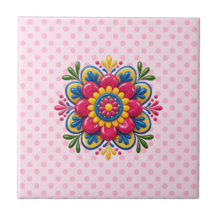 Vibrant  floral mandala ceramic tile