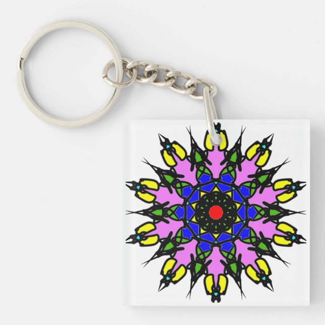 Vibrant Floral Mandala Keychain (Front)