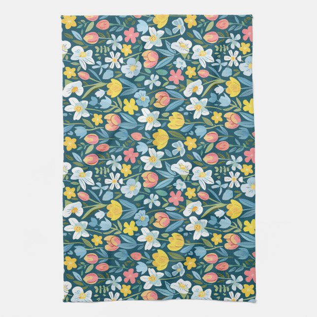 Vibrant Floral Medley Kitchen Towel (Vertical)