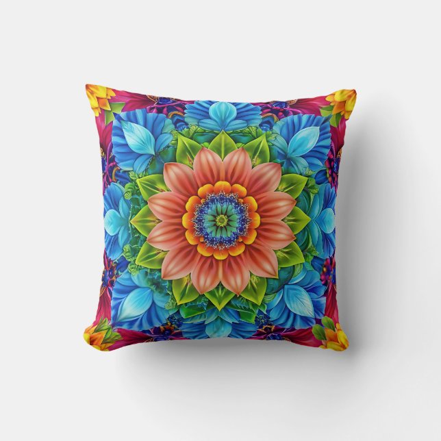 Vibrant Floral Medley Throw Pillow (Front)