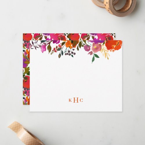 Vibrant Floral Monogrammed Stationery Note Card