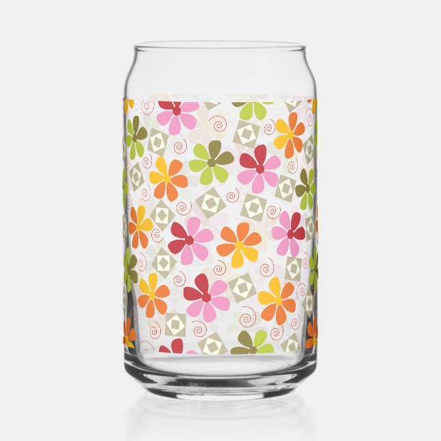 Vibrant Floral Mosaic Can Glass (Front)