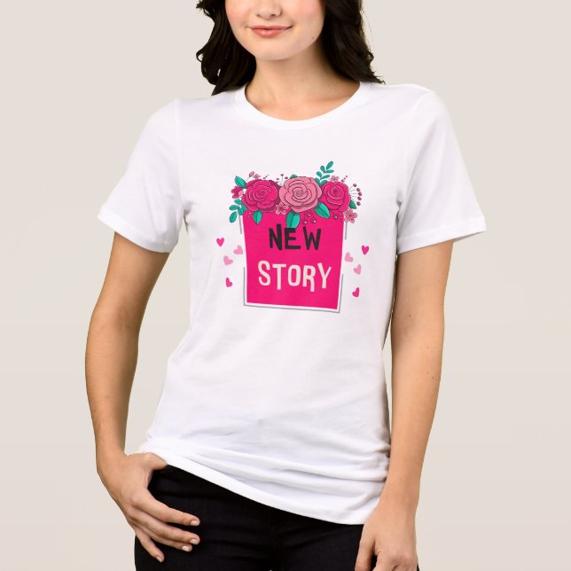 Vibrant Floral 'New Story' T-Shirt - Romantic Tri-Blend Shirt (Front)