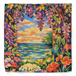 Vibrant Floral Ocean Sunset Garden – Fauve  Bandana
