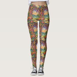 Vibrant Floral Ocean Sunset Garden – Fauve Leggings