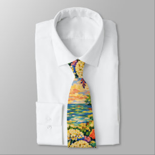 Vibrant Floral Ocean Sunset Garden – Fauve Neck Tie