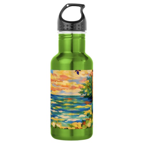 Vibrant Floral Ocean Sunset Garden – Fauve Stainless Steel Water Bottle