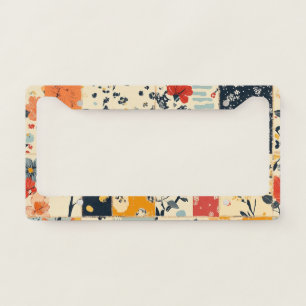 Vibrant Floral Patchwork Quilt in Warm Tones License Plate Frame