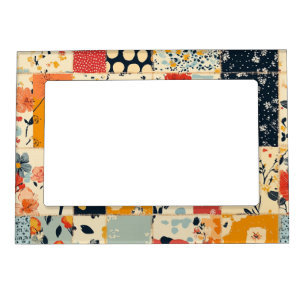 Vibrant Floral Patchwork Quilt in Warm Tones Magnetic Frame