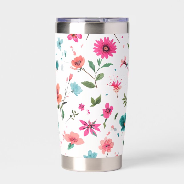 Vibrant Floral Pattern Art Insulated Tumbler (Front)