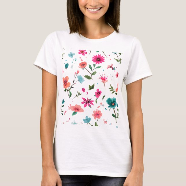 Vibrant Floral Pattern Art T-Shirt (Front)