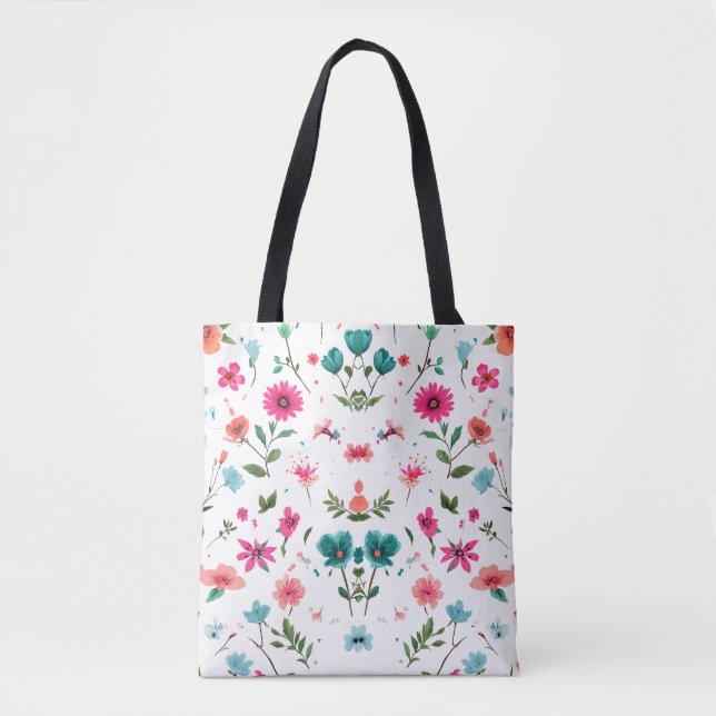 Vibrant Floral Pattern Art Tote Bag (Front)