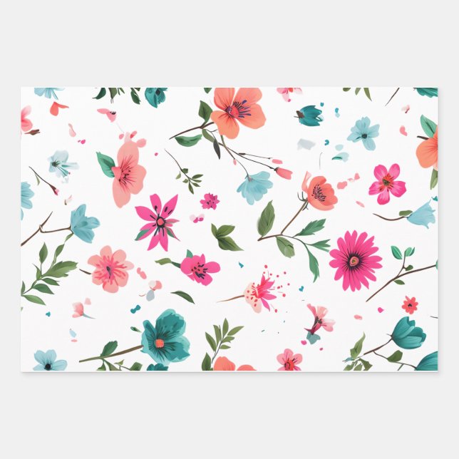 Vibrant Floral Pattern Art Wrapping Paper Sheets (Front)