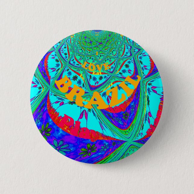 Vibrant Floral Pattern: Brazilian Tribute Eat Love Button (Front)