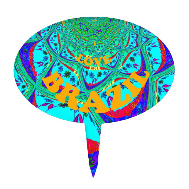 Vibrant Floral Pattern: Brazilian Tribute Eat Love Cake Topper (Front)