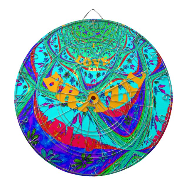 Vibrant Floral Pattern: Brazilian Tribute Eat Love Dart Board (Front)