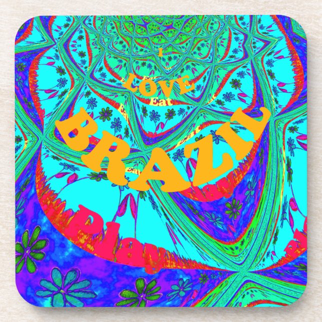 Vibrant Floral Pattern: Brazilian Tribute Eat Love Drink Coaster (Front)