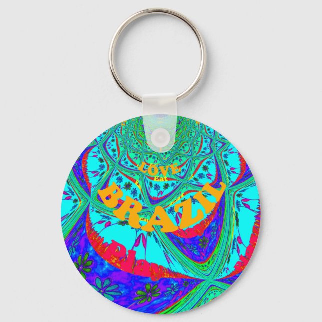 Vibrant Floral Pattern: Brazilian Tribute Eat Love Keychain (Front)