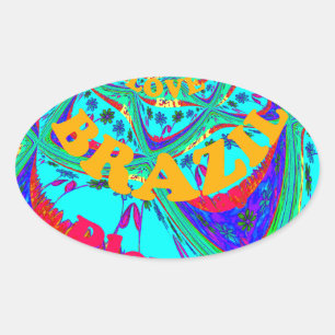 Vibrant Floral Pattern: Brazilian Tribute Eat Love Oval Sticker