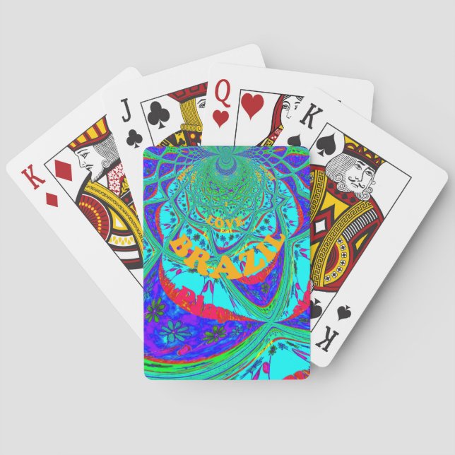 Vibrant Floral Pattern: Brazilian Tribute Eat Love Poker Cards (Back)