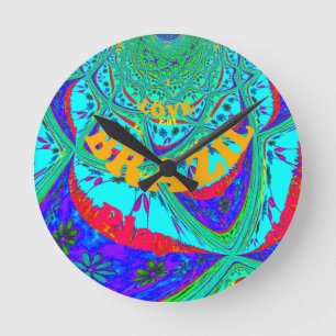 Vibrant Floral Pattern: Brazilian Tribute Eat Love Round Clock