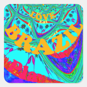 Vibrant Floral Pattern: Brazilian Tribute Eat Love Square Sticker