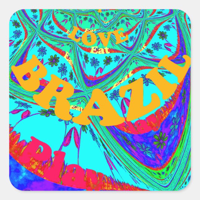 Vibrant Floral Pattern: Brazilian Tribute Eat Love Square Sticker (Front)