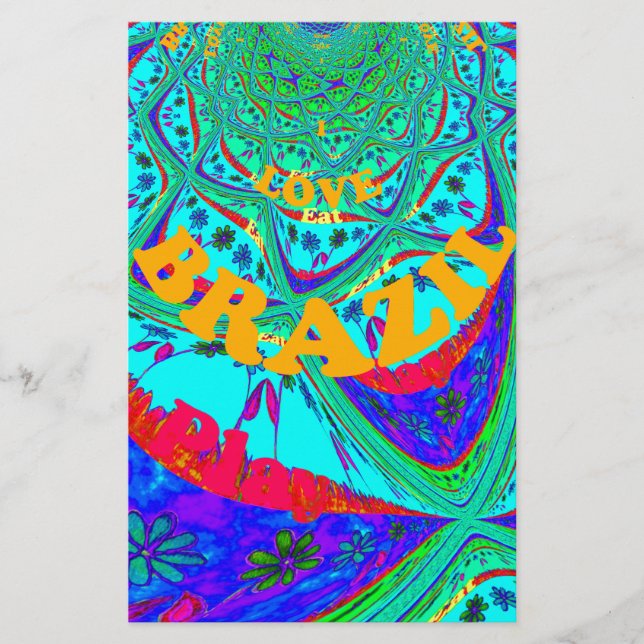 Vibrant Floral Pattern: Brazilian Tribute Eat Love Stationery (Front)