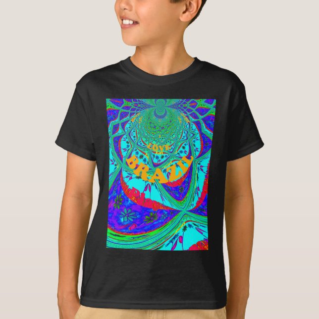 Vibrant Floral Pattern: Brazilian Tribute Eat Love T-Shirt (Front)