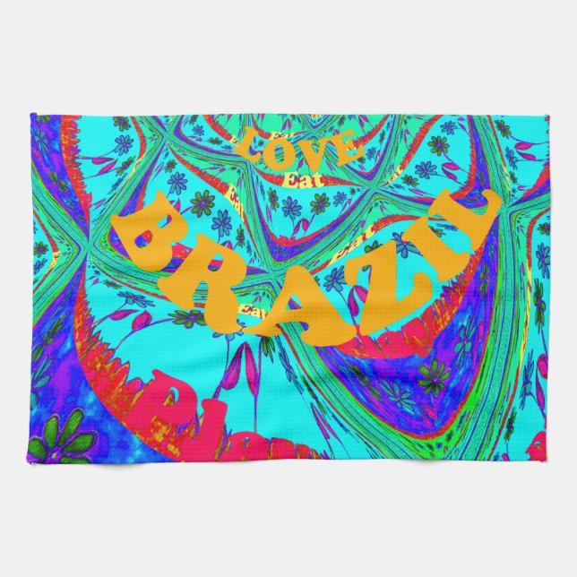Vibrant Floral Pattern: Brazilian Tribute Eat Love Towel (Horizontal)