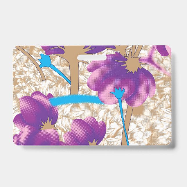 Vibrant floral pattern featuring purple and blue f badge (Front)