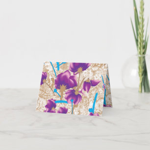 Vibrant floral pattern featuring purple and blue f card