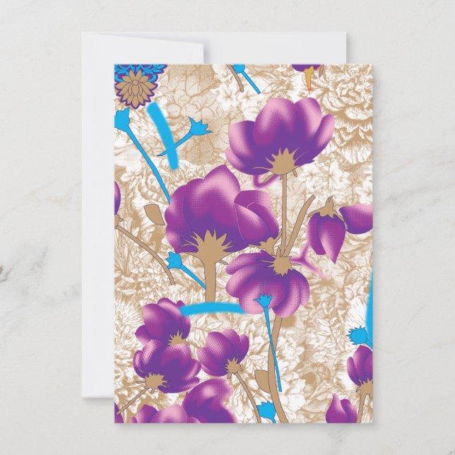 Vibrant floral pattern featuring purple and blue f holiday card (Front)
