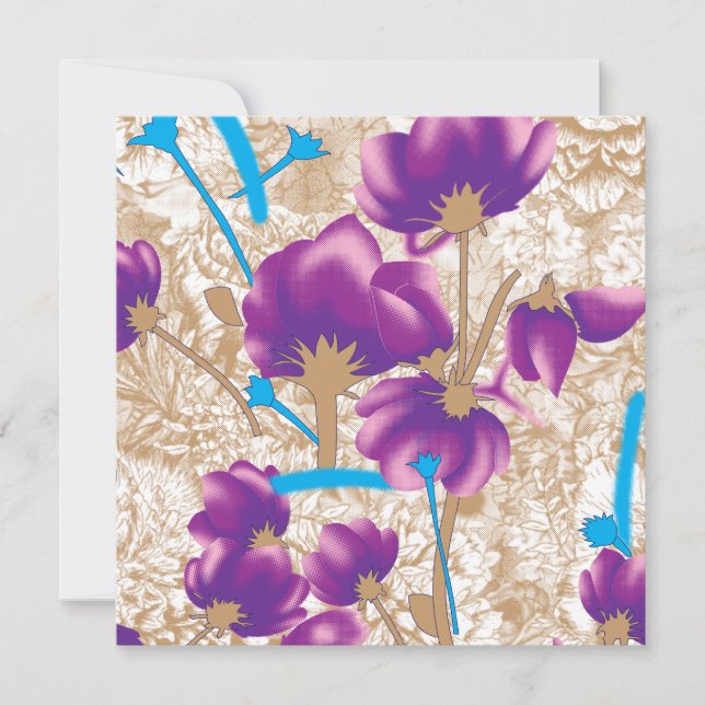 Vibrant floral pattern featuring purple and blue f invitation (Front)