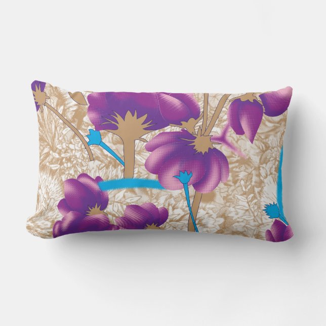 Vibrant floral pattern featuring purple and blue f lumbar pillow (Front)