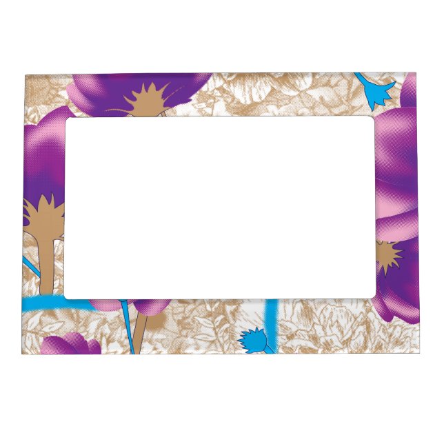 Vibrant floral pattern featuring purple and blue f magnetic frame (Front)