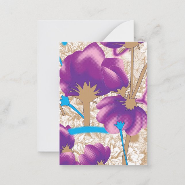 Vibrant floral pattern featuring purple and blue f note card (Front)