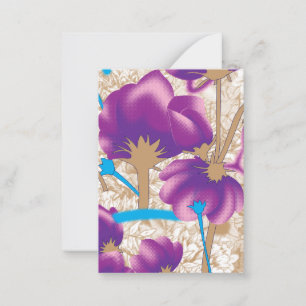 Vibrant floral pattern featuring purple and blue f note card