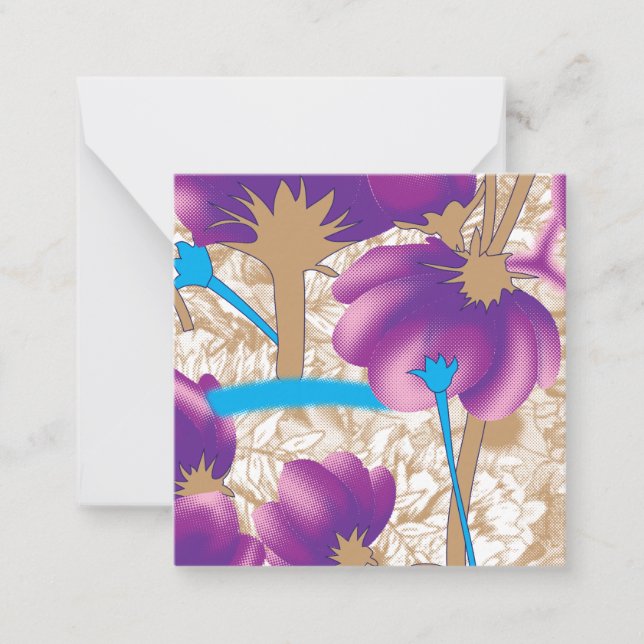 Vibrant floral pattern featuring purple and blue f note card (Front)