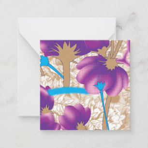 Vibrant floral pattern featuring purple and blue f note card
