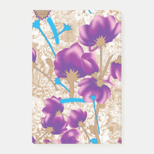 Vibrant floral pattern featuring purple and blue f post-it notes