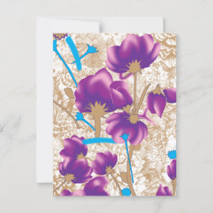 Vibrant floral pattern featuring purple and blue f postcard
