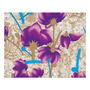 Vibrant floral pattern featuring purple and blue f poster