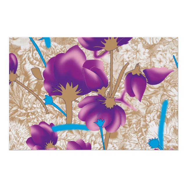 Vibrant floral pattern featuring purple and blue f poster (Front)