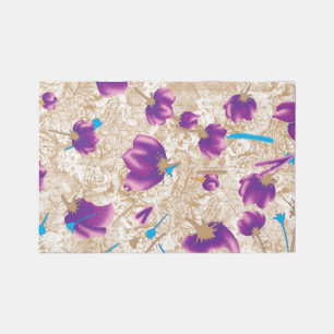 Vibrant floral pattern featuring purple and blue f rug