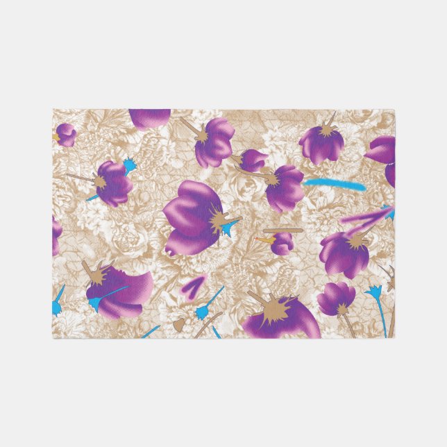 Vibrant floral pattern featuring purple and blue f rug (Front)